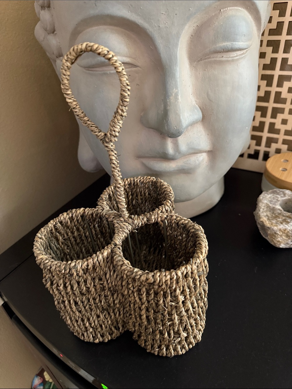 Woven Seagrass 3-Compartment Caddy with Handle - Natural Brown